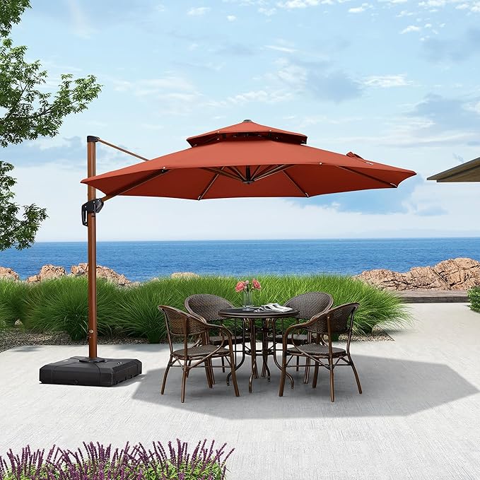 PURPLE LEAF 11ft Patio Umbrella Outdoor Round Umbrellas Large Cantilever Umbrella Windproof Offset Umbrellas Heavy Duty Sun Umbrella for Garden Deck Pool Patio, Brick Red
