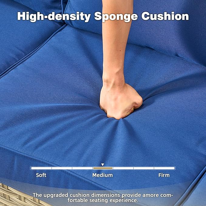 6 Pieces Outdoor Sectional Patio Furniture Set,Wicker Conversation Sets L Shaped Couch,Outdoor Sofa Outside Furniture with Solar Table Light(Blue)