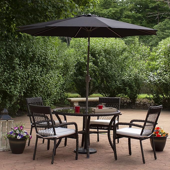 Northlight 9ft Outdoor Patio Market Umbrella with Hand Crank and Tilt, Black
