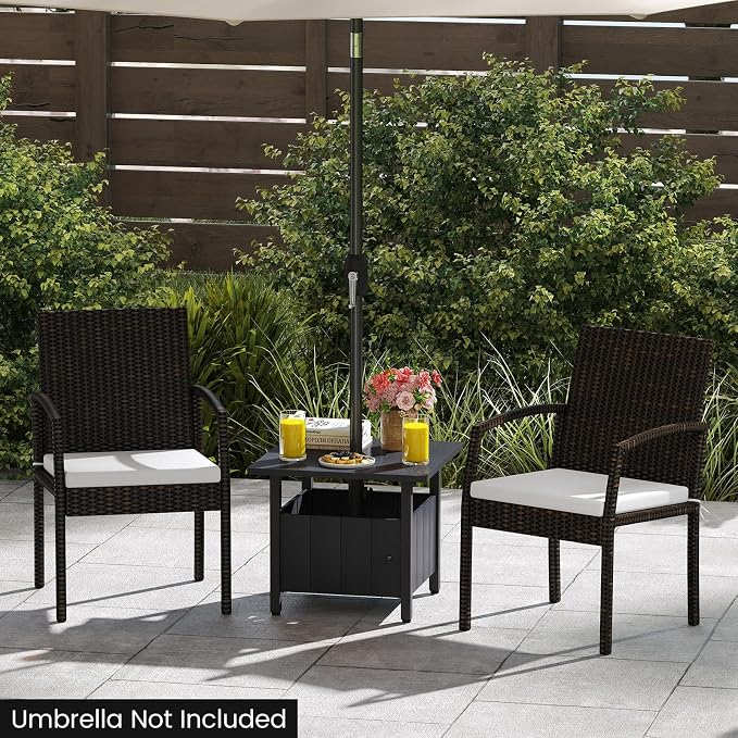 HAPPYGRILL Patio Square Umbrella Table with 2 Weight Bags, Metal Side Table with Umbrella Hole & Adjusting Knobs, for Backyard Poolside Deck (1)