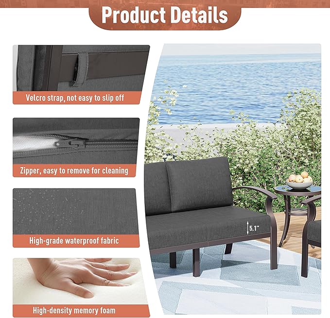 Kurapika Aluminum Patio Furniture Set Modern Outdoor Conversation Sets w/Swivel Rocking Chairs 7 Seats w/Swivel Chairs Black