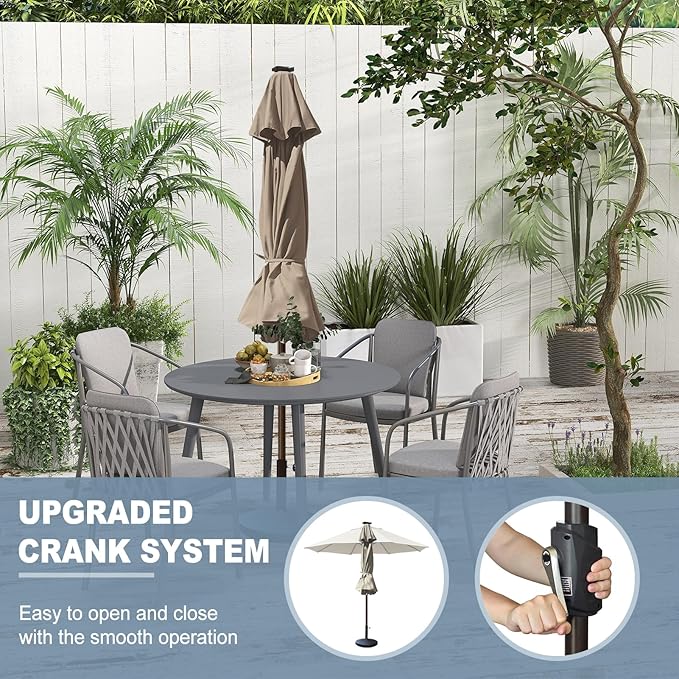 EliteShade USA 10-Year-Non-Fading 10ft Market Patio Umbrella, Commercial Grade Table Sun Umbrella with 80 Solar LED Lights, Crank Open, Windproof & UPF 50+ UV Protection for Garden, Deck, Pool, Backyard, Heather Beige
