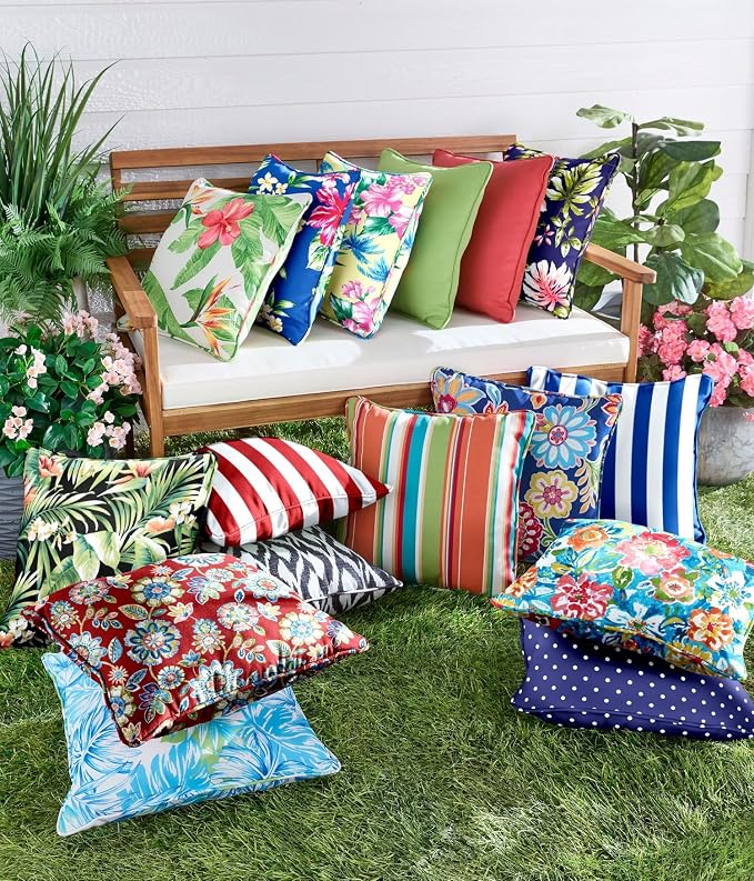 BrylaneHome Bh Outdoor Performance 20" Square Throw Pillow - Classic Red Cabana