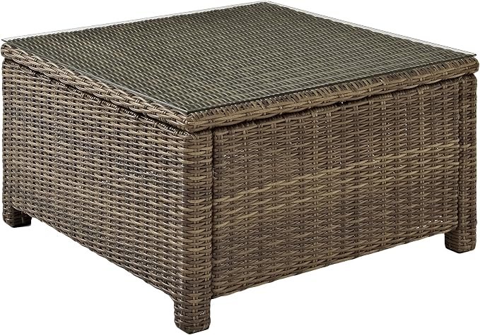Crosley Furniture Bradenton 5-Piece Outdoor Sectional Sofa Wicker Conversation Patio Furniture Set for Deck, Brown with Sangria Cushions