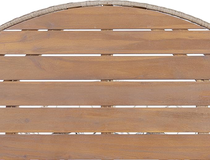 Merax 47.24" Round Outdoor Dining Table, Acacia Wood Top & Wicker Base, Patio Table for 4-6 People, Garden Outdoor Furniture, Brown Finish