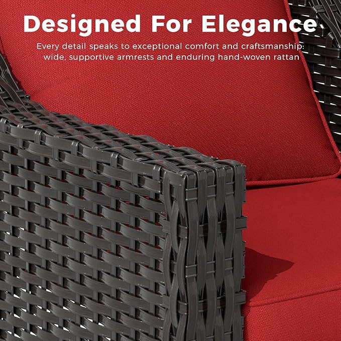 77'' Patio Sofa, All Weather Outdoor Rattan Wicker 3-Seat Sofa High Back Couch with Premium Cushions for Garden Backyard Porch(Brown/Red)