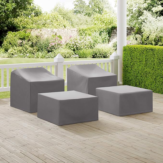 Crosley Furniture Patio Furniture Covers, Waterproof 4-Piece Cover Set for Outdoor Chairs and Ottomans, Gray