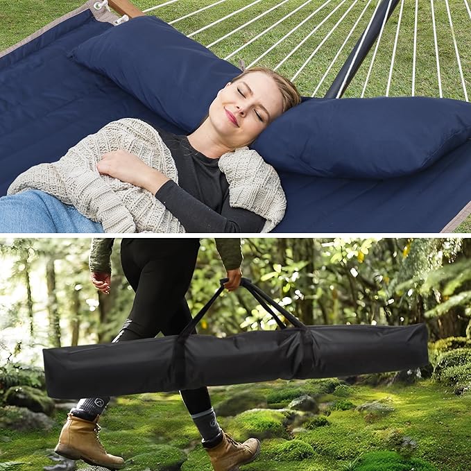 SUNCREAT Heavy Duty Double Hammock and Stand, Extra Large Hammock Carrying Bag with Zipper, Outdoor Hammock with Stand and Storage Bag