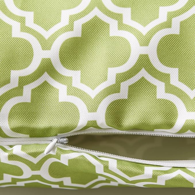 DII Throw Pillow Cover Collection Outdoor Water Repellent Polyester, Reversible, 18x18, Green Lattice, 2 Piece