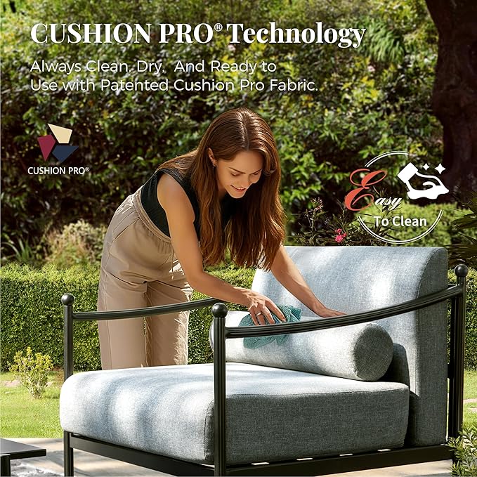 4-Piece Steel Outdoor Patio Conversation Set, All-Weather Garden Furniture with Thick Cushions, Waterproof & Rust-Resistant, Modern Patio Seating for Deck, Balcony, Porch, Backyard - Grey