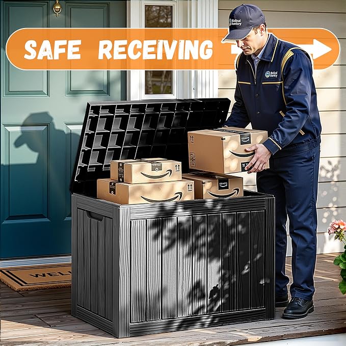 50 Gallon Outdoor Package Delivery Box with Lockable, Waterproof & Weatherproof Secure Parcel Drop Box for Porch, Resin Outside Storage Boxes(Black)