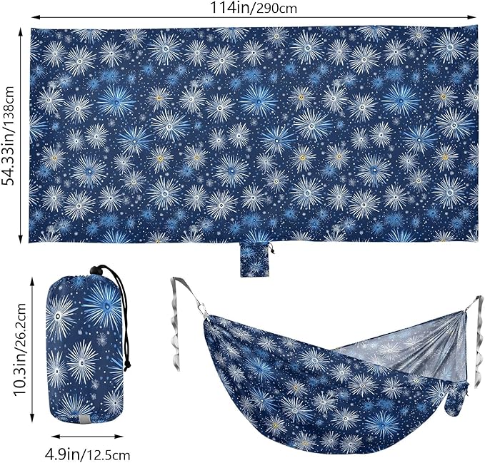 Camping Hammock Outdoor Hammocks for Outside Fireworks Blue Beach Trees Portable Lightweight with Pockets Tree Straps Indoor