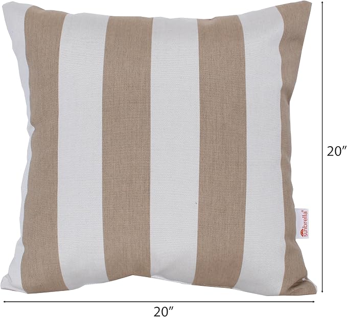 Outdoor/Indoor Sunbrella Throw Pillow Cover Only Square Set of 2 Pieces 20 inch x 20 inch Maxim Heather Beige Stripe - Insert Not Included
