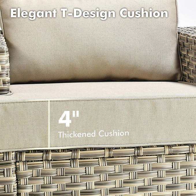 Weaxty 9 Pieces Patio Furniture Set, Outdoor Sectional Furniture Sofa Set w/Swivel Rocking Chairs Coffee Table, PE Wicker Modular Couch Conversation Set for Backyard Garden,Beige