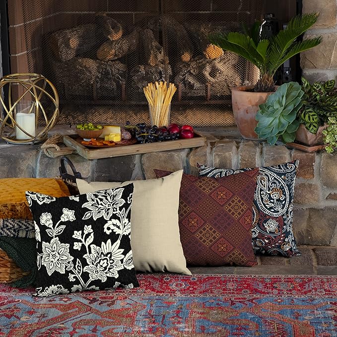 Arden Outdoor Toss Pillow, 2 Pack, 16 x 16, Rain-Proof, Fade Resistant Ashland Black Jacobean