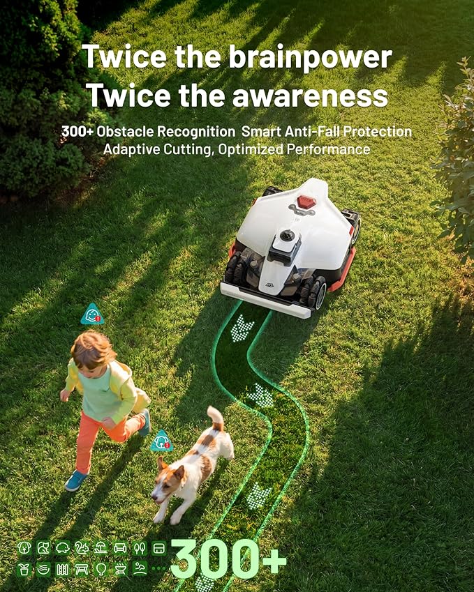 Mammotion LUBA 3 AWD 1500 Robot Lawn Mower with Washstand, 0.37 Acre, 360° LiDAR+Dual-Camera AI Vision, All-Wheel-Drive for 80% Slopes, 15 Multi-Zone Management, Cut Height 1.0"-2.7"