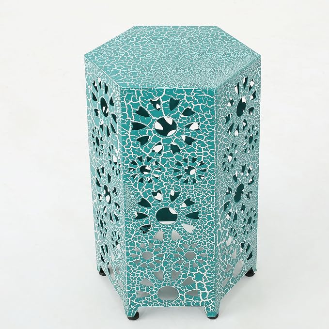 Christopher Knight Home Wanda Indoor 12" Sunburst Iron Side Table, Crackle Teal