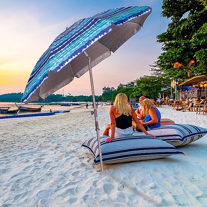 Blissun 7.2' Beach Umbrella with Sand Anchor, Outdoor Portable Beach Umbrella for Sand with Tilt Pole, Carry Bag, Air Vent