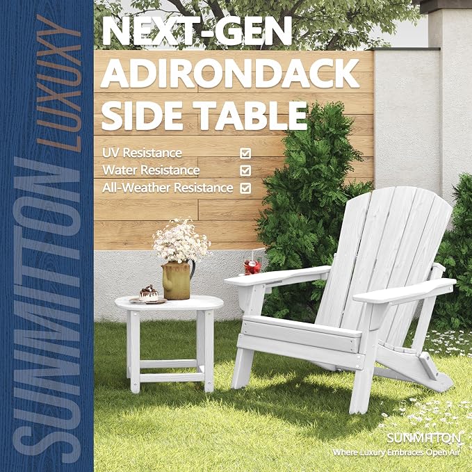 Outdoor 18" HDPE Side Table for Patio Porch Pool, Weather Resistant Standard End Table for Backyard and Indoor, Easy Maintenance & Indoor Outdoor Durable Construction(White)