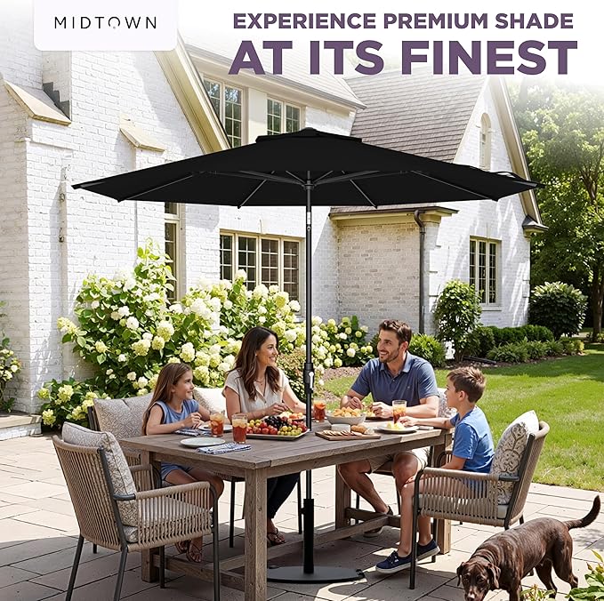 Midtown Umbrellas – The Swilt 10 Ft Patio Umbrellas with 360° Swivel & Tilt Mechanism, 8 Fiberglass Ribs & Terylast Polyester Fabric for Backyard, Deck, Pool & Cafes - Ebony Canopy, Black Pole