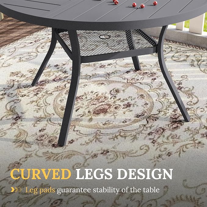 VICLLAX Round Patio Table with Adjustable Umbrella Hole for 4, All Weather Metal Outdoor Dining Table for Lawn Garden, 40.6" Outdoor Coffee Table, Grey Tabletop