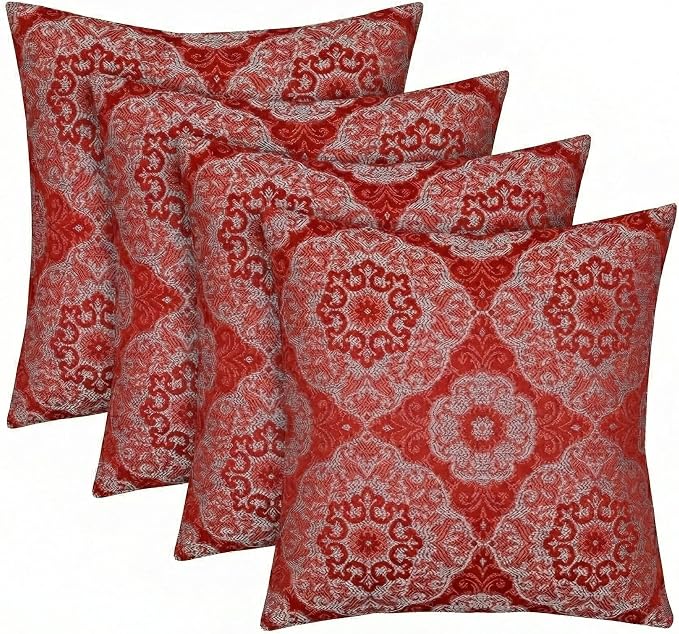 RSH DECOR: Outdura Square Throw Pillows Set of 4 | 20" x 20" | Water and Fade-Resistant Performance Fabric | Outdoor Pillow Covers with Down-Alternative Inserts | Made in USA (Ayorline Flamin)