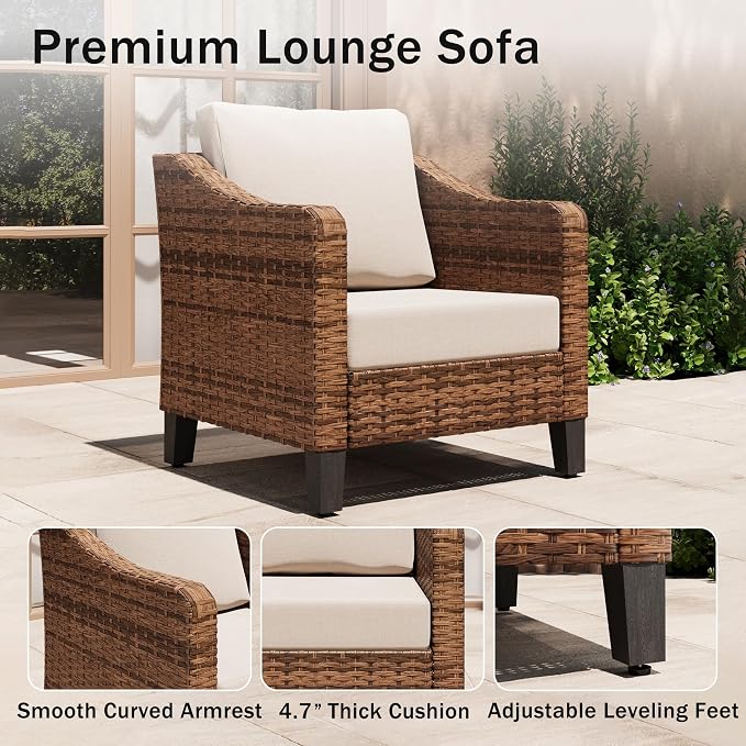 5-Piece Patio Conversation Sets, Outdoor Sectional Sofa with Ottoman, Modular Wicker Furniture for Backyard, Garden