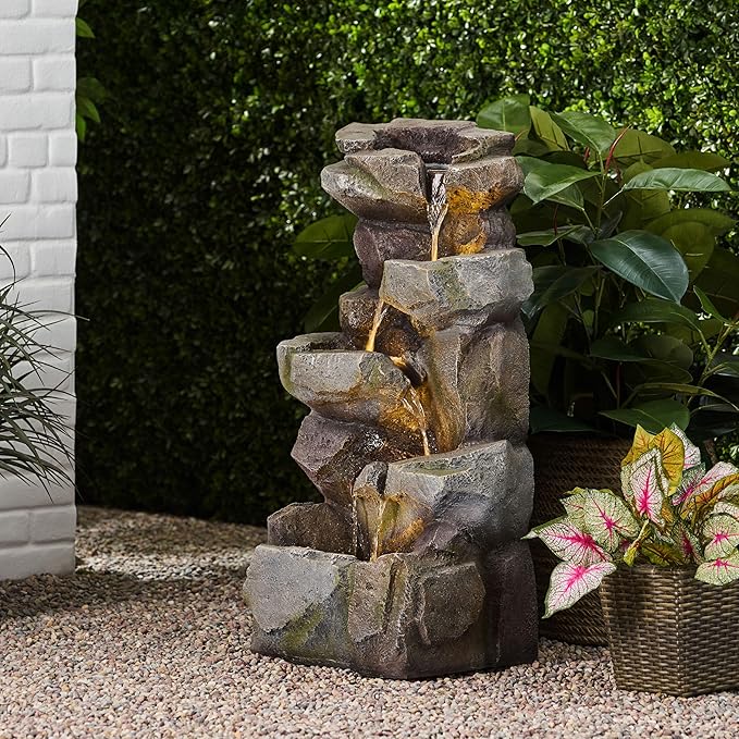 Christopher Knight Home Candler Outdoor Fountain, Stone Gray