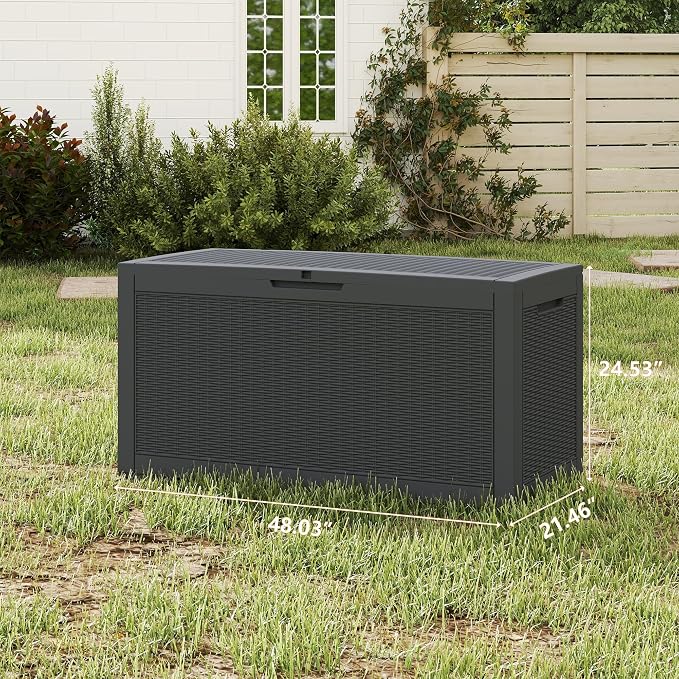 100 Gallon Deck Boxes Outdoor Waterproof, Outdoor Storage Box with Lockable Lid & UV-Resistant for Patio Furniture, Outdoor Cushions, Garden Tools and Pool Supplies, Black