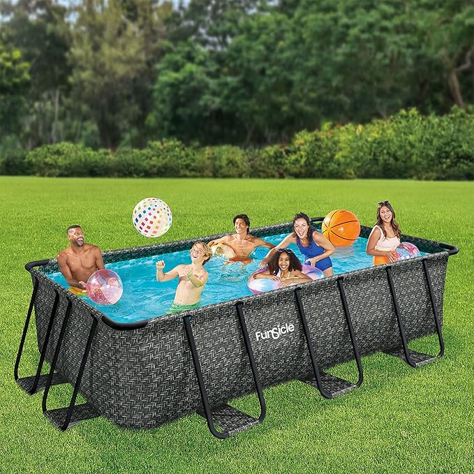 Funsicle Oasis Designer Lap 13' x 7' x 39.5” Rectangular Above Ground Swimming Pool, with FiltraBoost 800 GPH Filter Pump, Ladder & Repair Patch, Dark Herringbone