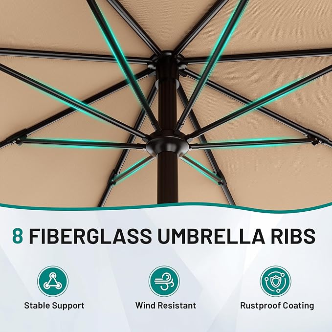 AreShark 10 FT Outdoor Patio Umbrella, Patio Table Umbrella with Push Button Tilt and Crank, Outdoor Patio Umbrellas with 8 Fiberglass Ribs, Patio Umbrellas for Market, Garden, Pool (Beige)