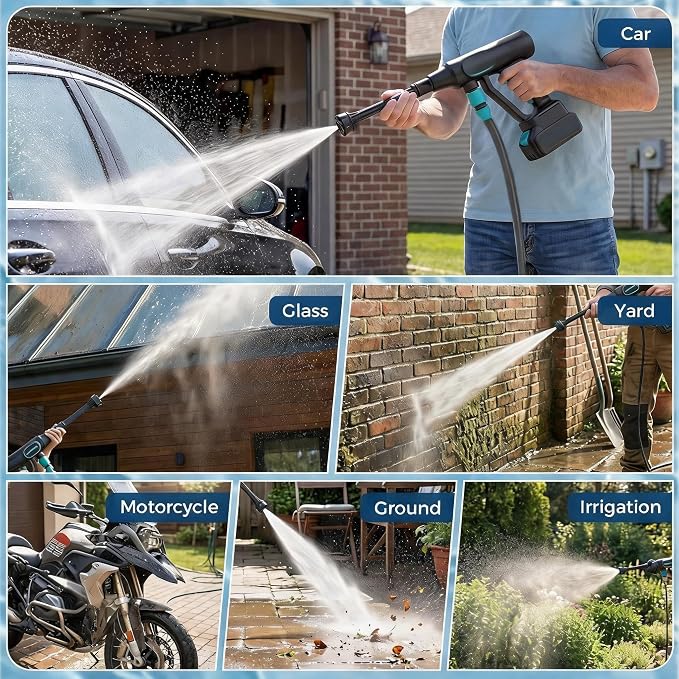 20V Cordless Pressure Washer, 320 PSI 2.5 GPM Portable Power Cleaner with 4.0Ah Battery, 6-in-1 Nozzle, 23ft Hose, Foam Cannon, for Car Patio Yard Cleaning