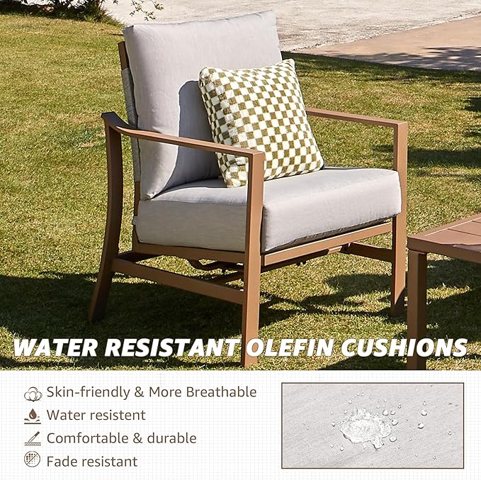 NATURAL EXPRESSIONS 4 Pieces Patio Furniture Sets,Modern Metal Outdoor Conversation Sets with All Weather Hand-Woven Rope Chairs,High Back Frame,Metal Table, 6" Thick Olefin Cushions for Yard,Garden