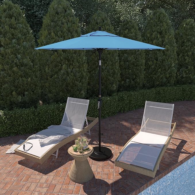 California Umbrella 7.5' Round Aluminum Market Umbrella, Crank Lift, Push Button Tilt