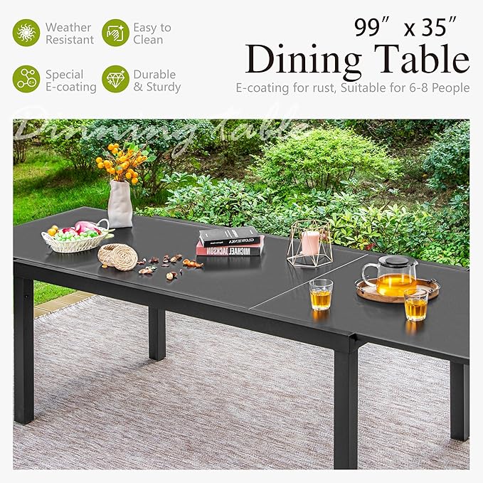 Sophia & William Patio Dining Set for 6, 4 x Patio Dining Chairs and 2 x Swivel Dining Chairs, Large 99" Outdoor Dining Table and Chairs for Lawn, Garden