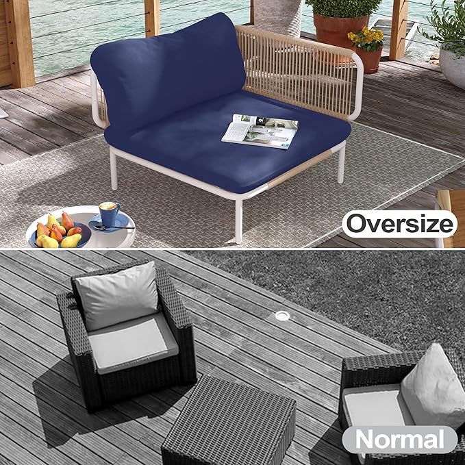 Patio Furniture Set, Outdoor Patio Furniture Oversized Metal Patio Sectional Sofa, 6-Seat Conversation Set with Cushion for Indoor and Outdoor, White Frame and Blue Mat