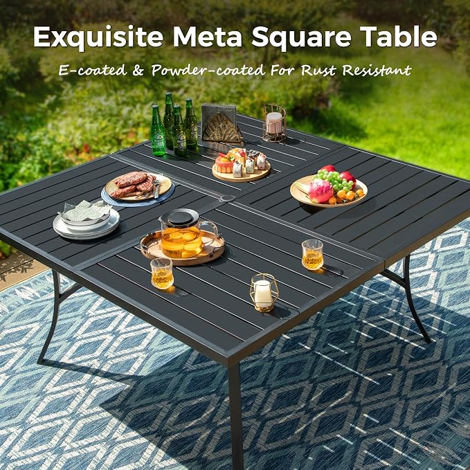 MIXPATIO 5 Pieces Patio Dining Set, 4 Person 37" Square Black Table and Textilene Chairs, with 1.57" Umbrella Hole, Outdoor Patio Table and Chairs, for Garden Lawn Porch Backyard Poolside