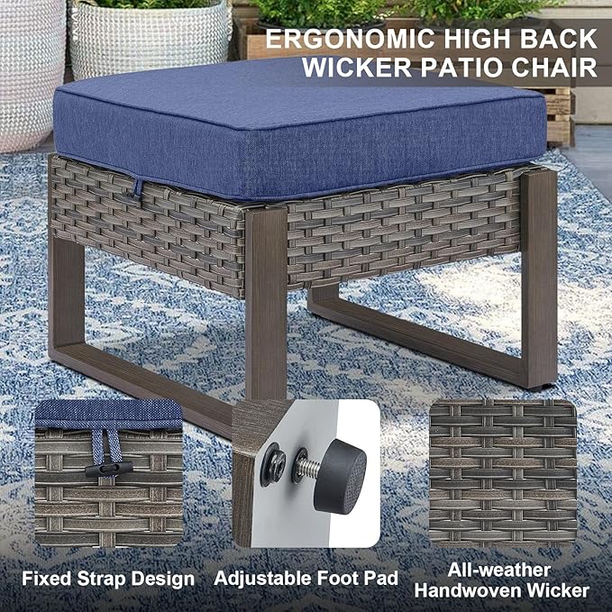 6 Piece Outdoor Patio Furniture Set with Propane Fire Pit Table, Wicker Patio Conversation Set with2 Patio Wicker Chairs Rattan Sofa and Removable 4" Thick Cushions for Deck Backyard