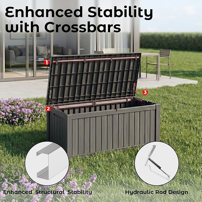 Large Outdoor Storage Box Waterproof, UV Resistant Resin Deck Box for Patio Furniture,Garden Tools,Cushions (Black, 150 Gallon)