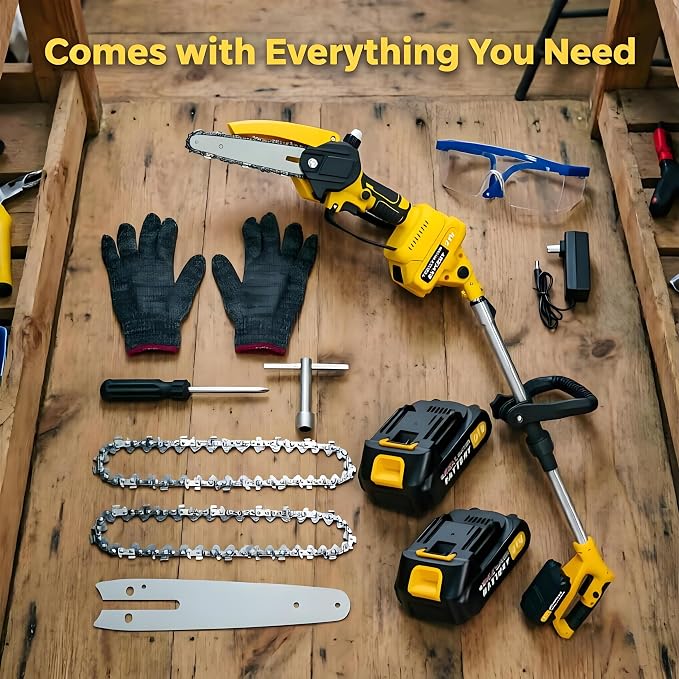 2 in 1 Electric Pole Saw for Tree Trimming, 21V 6 inch Mini Chainsaw Cordless with Extension Pole, Battery Powered Pole Chain Saw, 5.9 Feet MAX Reach Pole Saw with 2 x 1.5Ah Battery