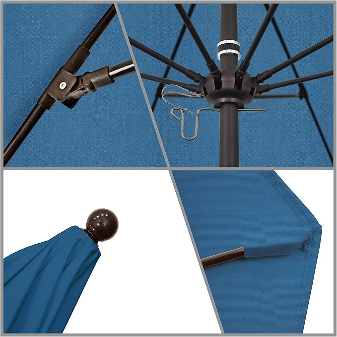 California Umbrella 9' Rd. Venture Series Contract Grade Patio Umbrella, Push Open Pin Stop, Bronze Finish, Sunbrella Regatta