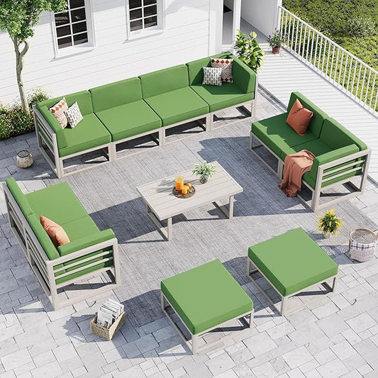 UDPATIO Aluminum Patio Furniture Set, Modular Oversized Outdoor Sectional of Olefin 5 inch Thick Cushion, Coffee Table and Waterproof Cover, Patio Conversation Sets for Porch, Deck