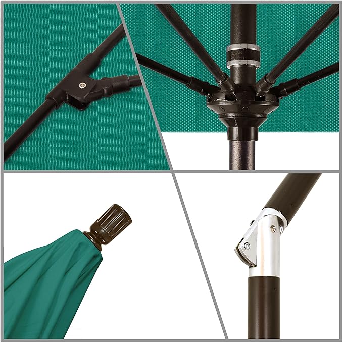California Umbrella 9' Round Crank Lift, Collar Tilt, Aluminum Pole, Fiberglass Rib Patio Umbrella, Bronze Finish, Sunbrella Aztec