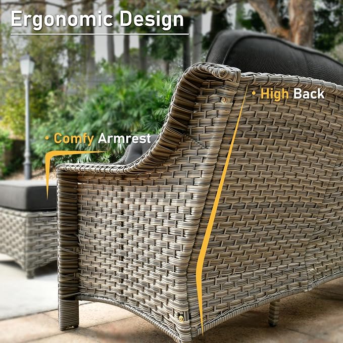 HOOOWOOO 3 Piece Patio Furniture Bistro Sets,Outdoor Wicker Swivel Rocking Chairs with Table Set,All Weather Resistant High Back Rattan Conversation Set(Black)