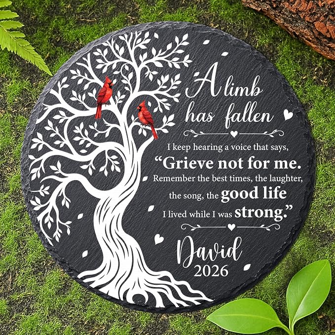 Personalized Memorial Garden Stone, Red Cardinal Garden Stones for Loss of Loved Ones, Bereavement Sympathy Gift, Grieving Gifts, Weatherproof Outdoor Memorial Natural Stone, A Limb Has Fallen