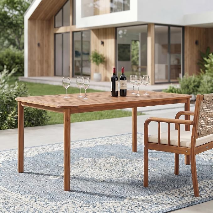 Christopher Knight Home Migas Patio Acacia Wood Dining Table, Indoor and Outdoor Dining Room Table for 6-8 Persons, Rectangular Dining Table for Backyard/Garden, Teak