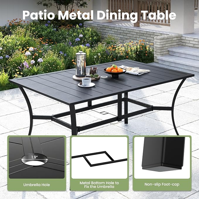 Amopatio 7 Pieces Patio Dining Set for 6, Outdoor Table and Chairs, 6 All Weather Swivel Patio Chairs, 59" Patio Spliced Rectangular Table with Umbrella Hole, for, Backyard, Poolside & Garden, Brown