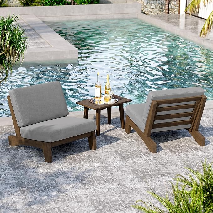 UIXE 8 Pieces Wood Patio Furniture Sets, 2 Patio Loveseat, 4 Patio Bistro Chair, All Weather Outdoor Sectional Sofa Furniture Backyard Conversation Set with Coffee Table - Grey