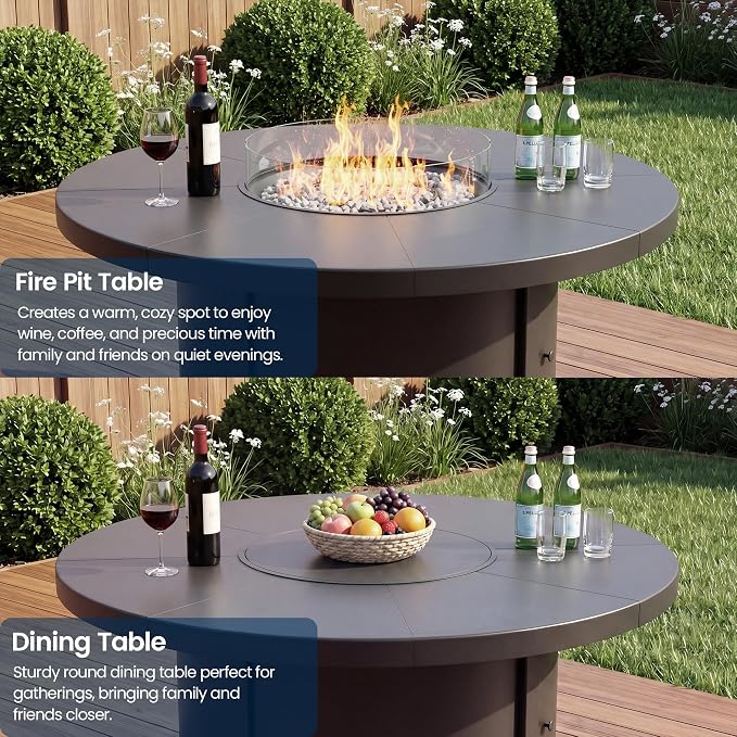 Aluminum Outdoor Patio Furniture Set,5 Pieces 4 Seats Patio Conversation Sets with 48" Round Propane Fire Pit Table,Metal Furniture Set with Thick Cushion,Sand
