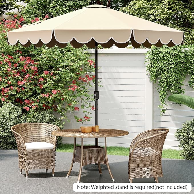 HAPPYGRILL 10 FT Patio Umbrella, Market Table Umbrella w/Crank, Push Button Tilt, Ruffled Edges, Vented Top & 8 Ribs, Outdoor Sun Shade for Poolside Backyard Beach